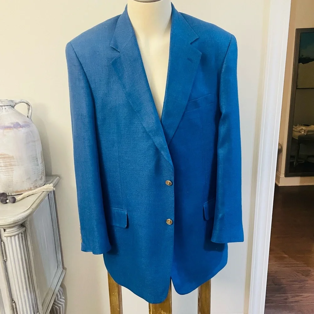 LACROSSE 100% FEATHERWEIGHT SILK 2 Button Blue Jacket Size 44L